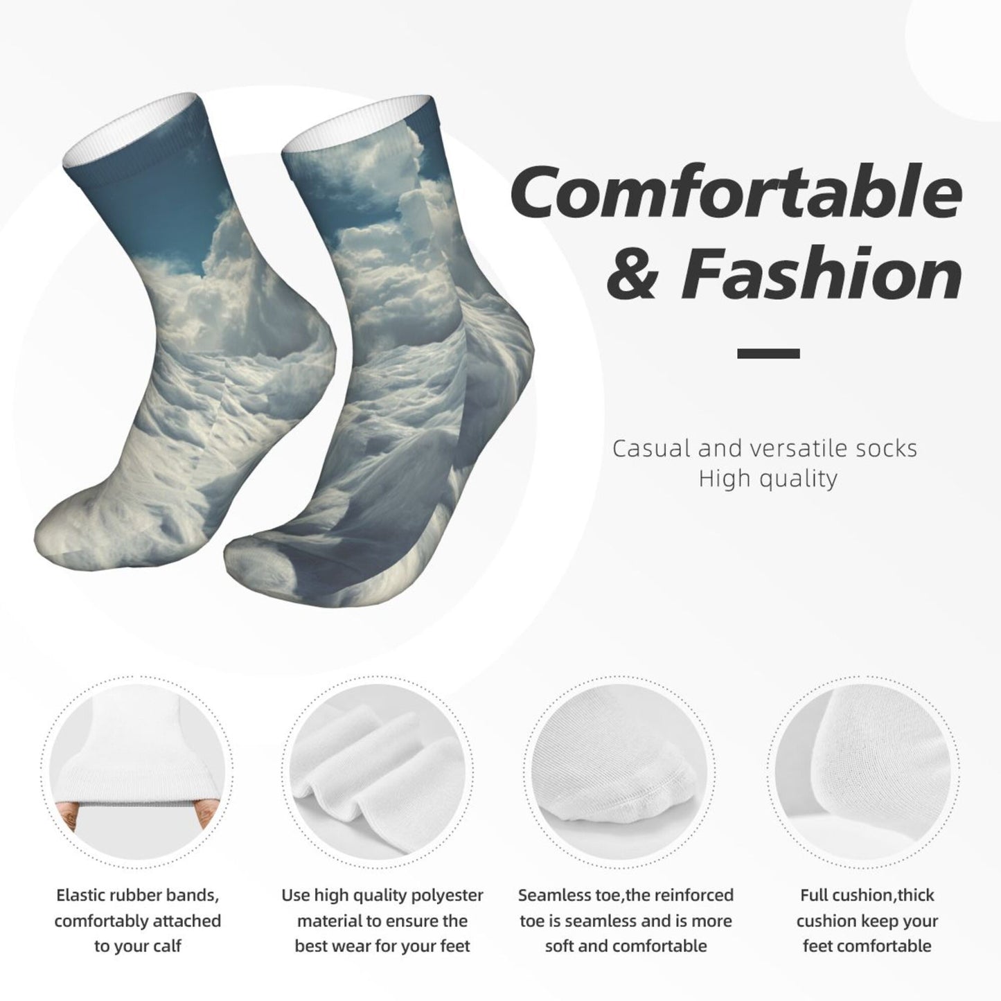 Thickened Fashion Warm Socks – 12 Inch Long Tube Socks with Cloud Sky Pattern for Men and Women