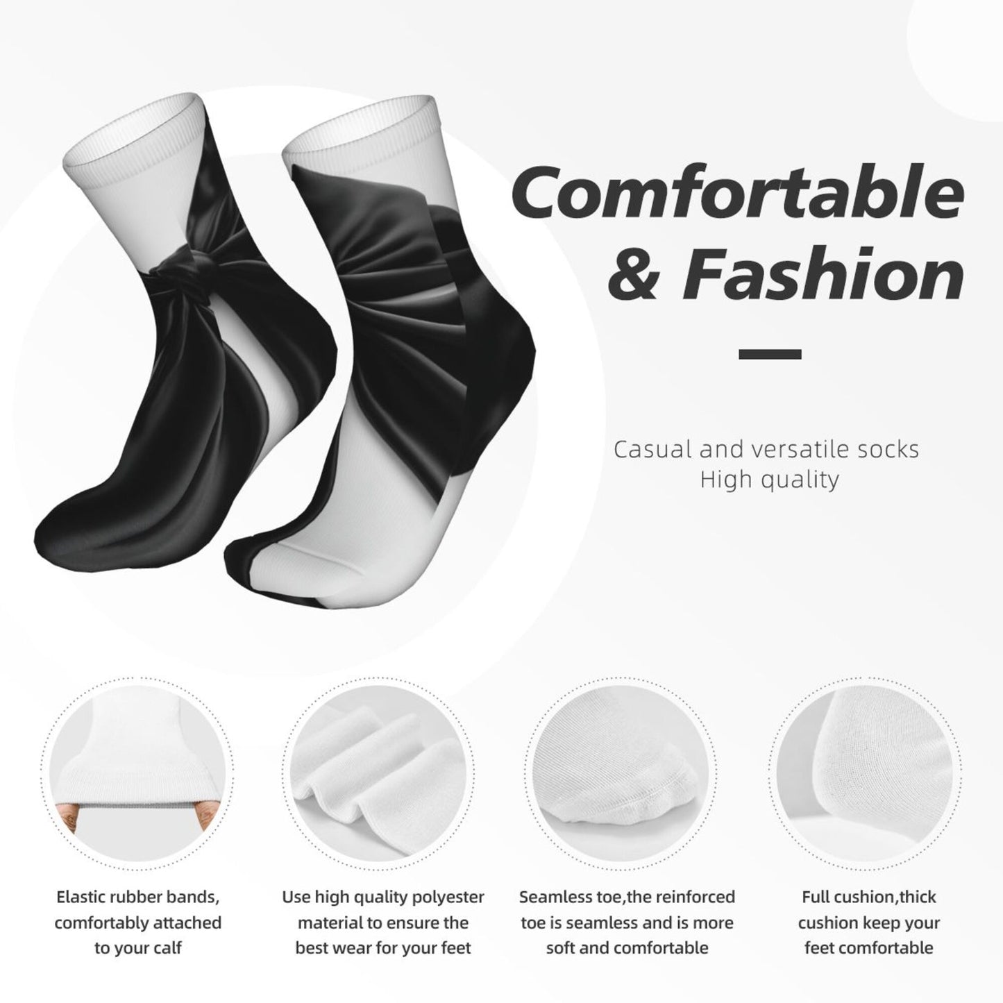 Thickened Fashion Warm Socks – 12 Inch Long Tube Black and White Minimalist Design, Cozy Winter Socks for Men and Women