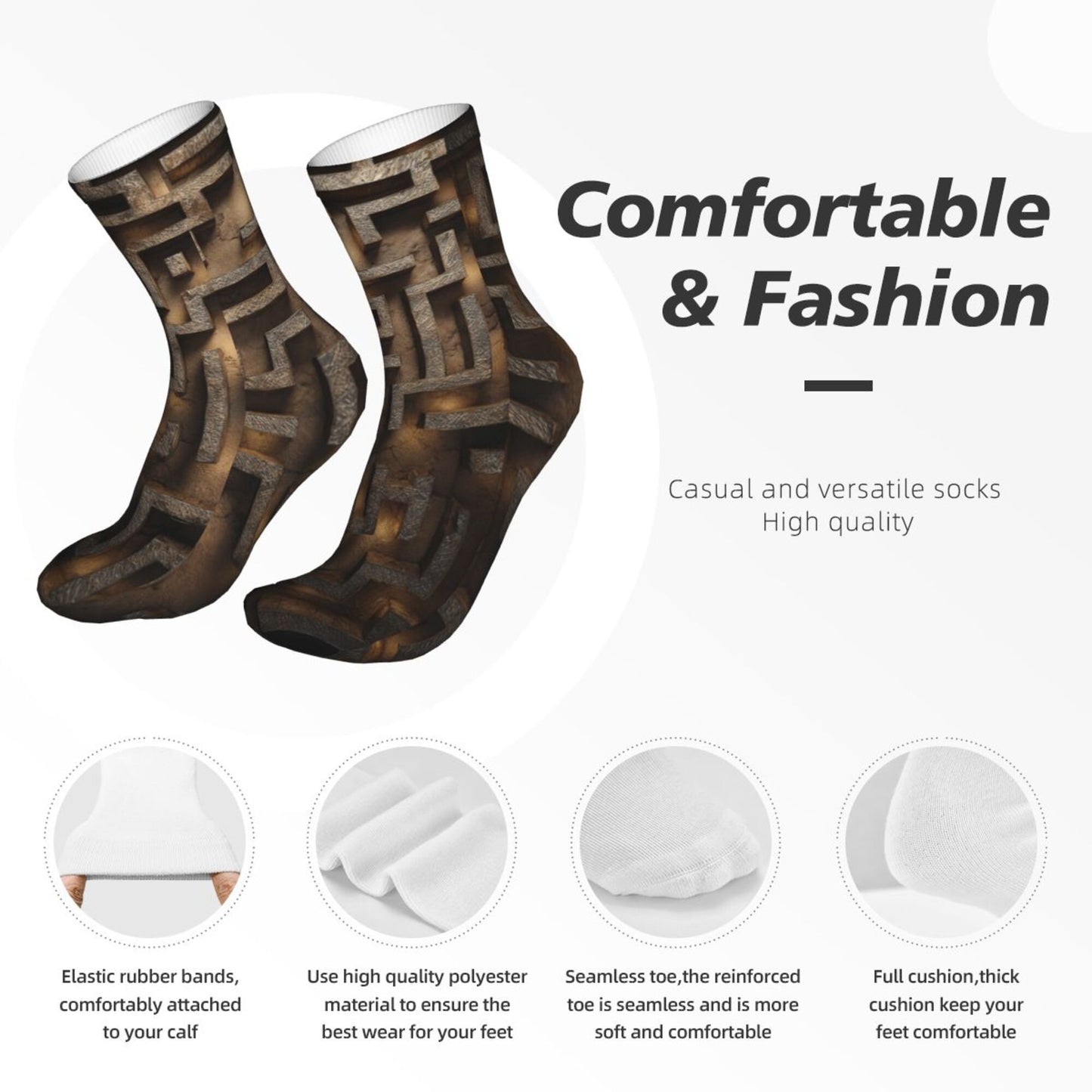 Maze 3D Pattern Thickened Warm Socks 12-Inch Long Tube Artistic Fashion Socks