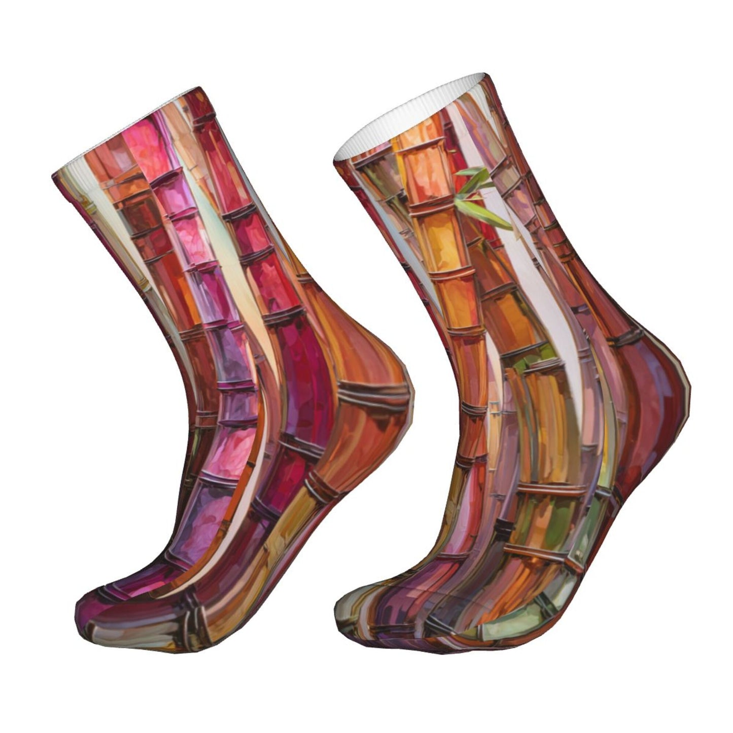 Colorful Bamboo Texture Art Pattern Thickened Warm Socks 12-Inch Long Tube Artistic Fashion Socks