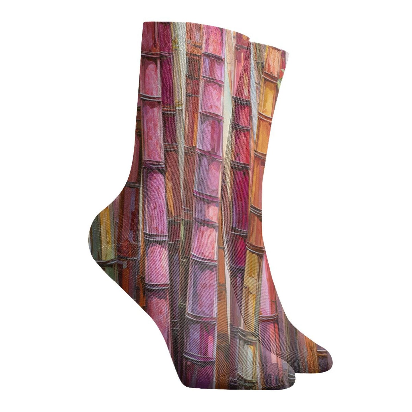 Colorful Bamboo Texture Art Pattern Thickened Warm Socks 12-Inch Long Tube Artistic Fashion Socks