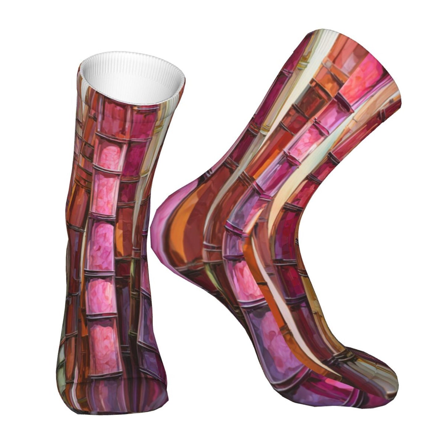 Colorful Bamboo Texture Art Pattern Thickened Warm Socks 12-Inch Long Tube Artistic Fashion Socks