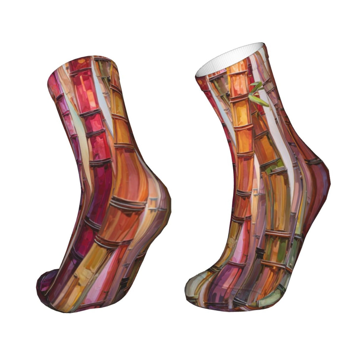 Colorful Bamboo Texture Art Pattern Thickened Warm Socks 12-Inch Long Tube Artistic Fashion Socks