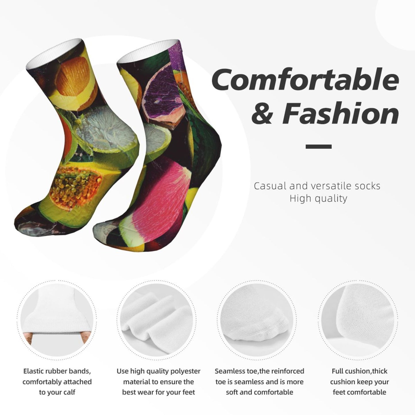 Tropical Fruit Pattern Thickened Warm Socks 12-Inch Long Tube Colorful Fashion Socks