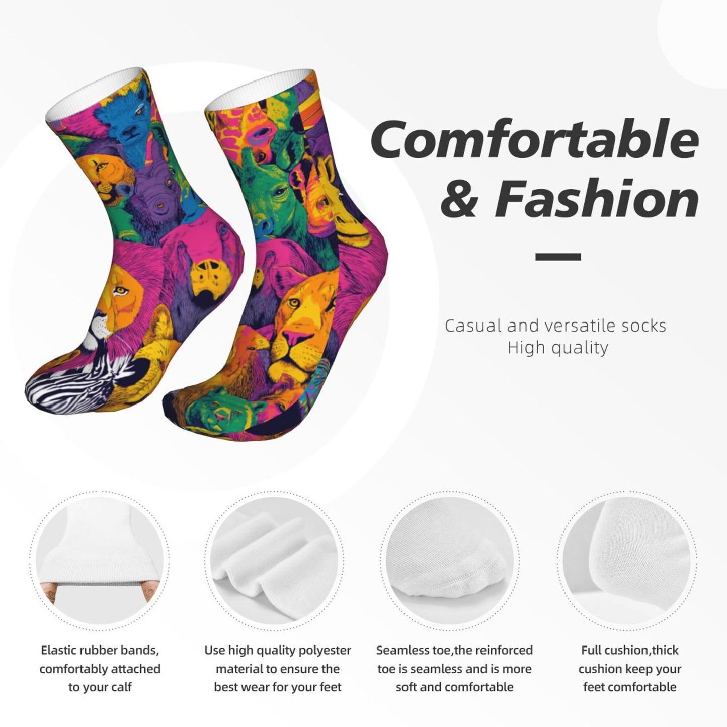 Thickened Fashion Warm Socks – 12 Inch Long Tube Socks with Colorful Animal Print for Men and Women