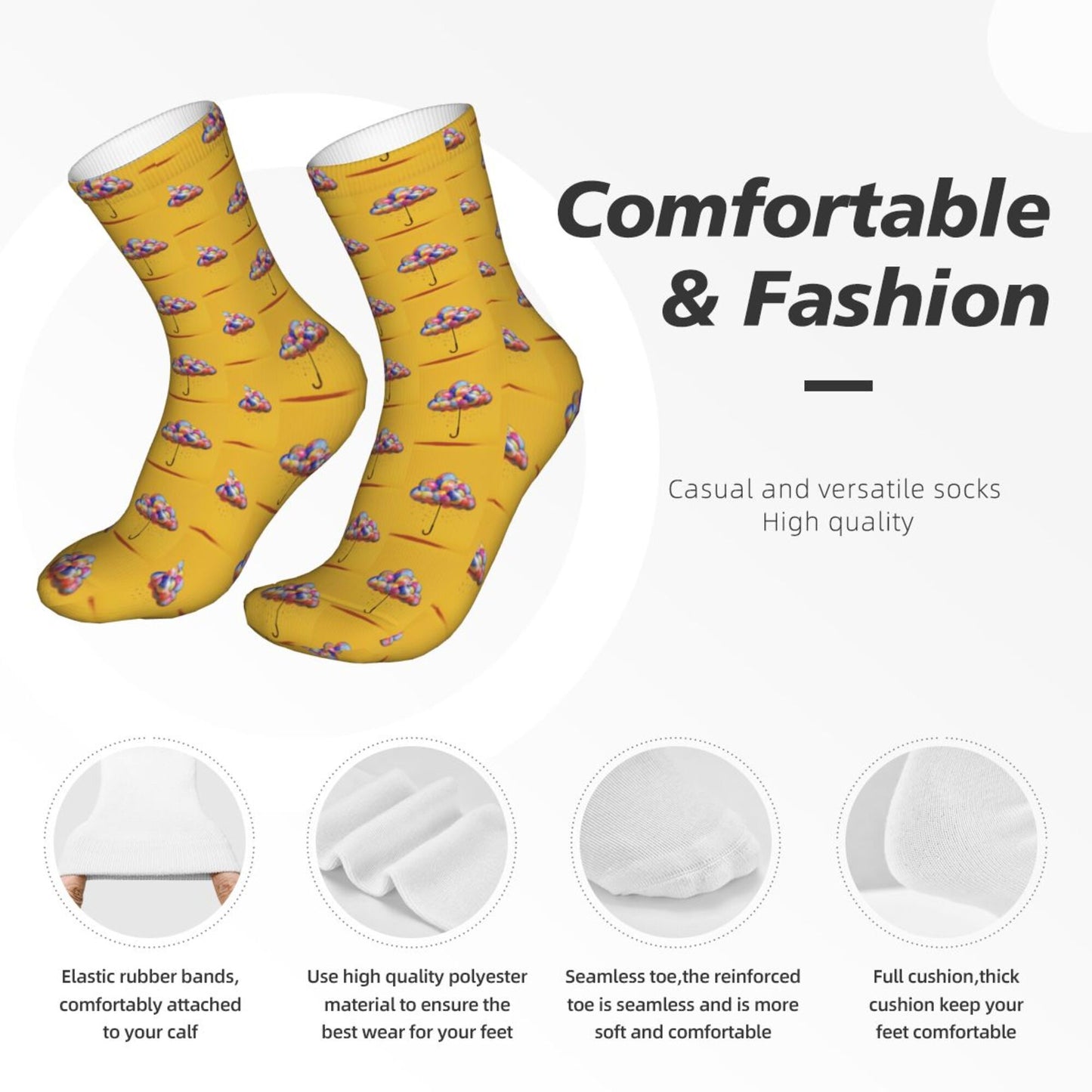 Thickened Fashion Warm Socks – 12 Inch Long Tube Socks with Colorful Hot Air Balloon Print for Men and Women