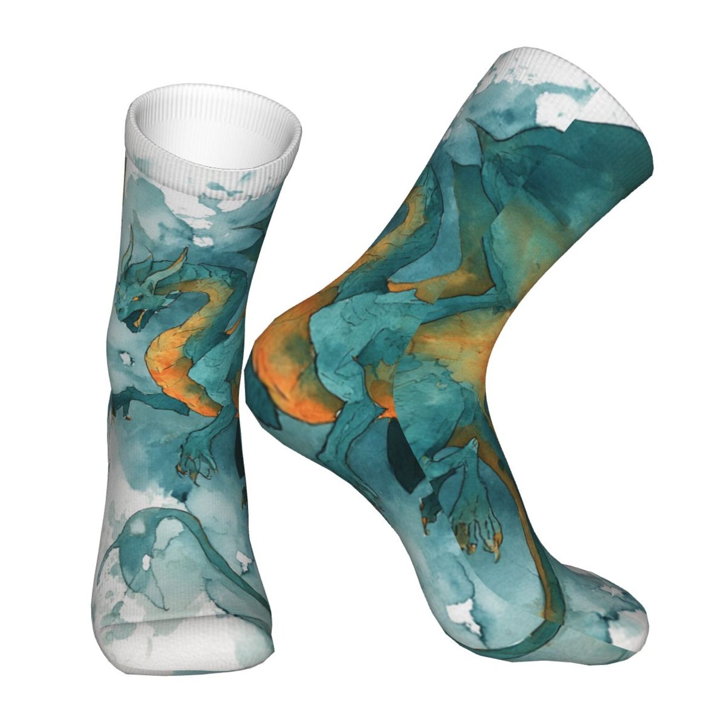 Dragon Pattern Art Thickened Warm Socks 12-Inch Long Tube Fashion Thermal Socks