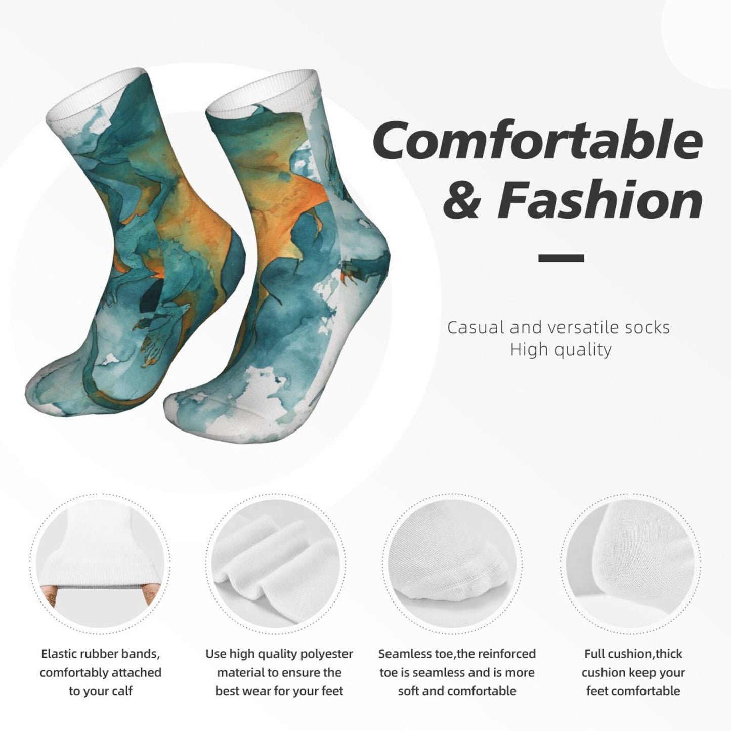 Dragon Pattern Art Thickened Warm Socks 12-Inch Long Tube Fashion Thermal Socks
