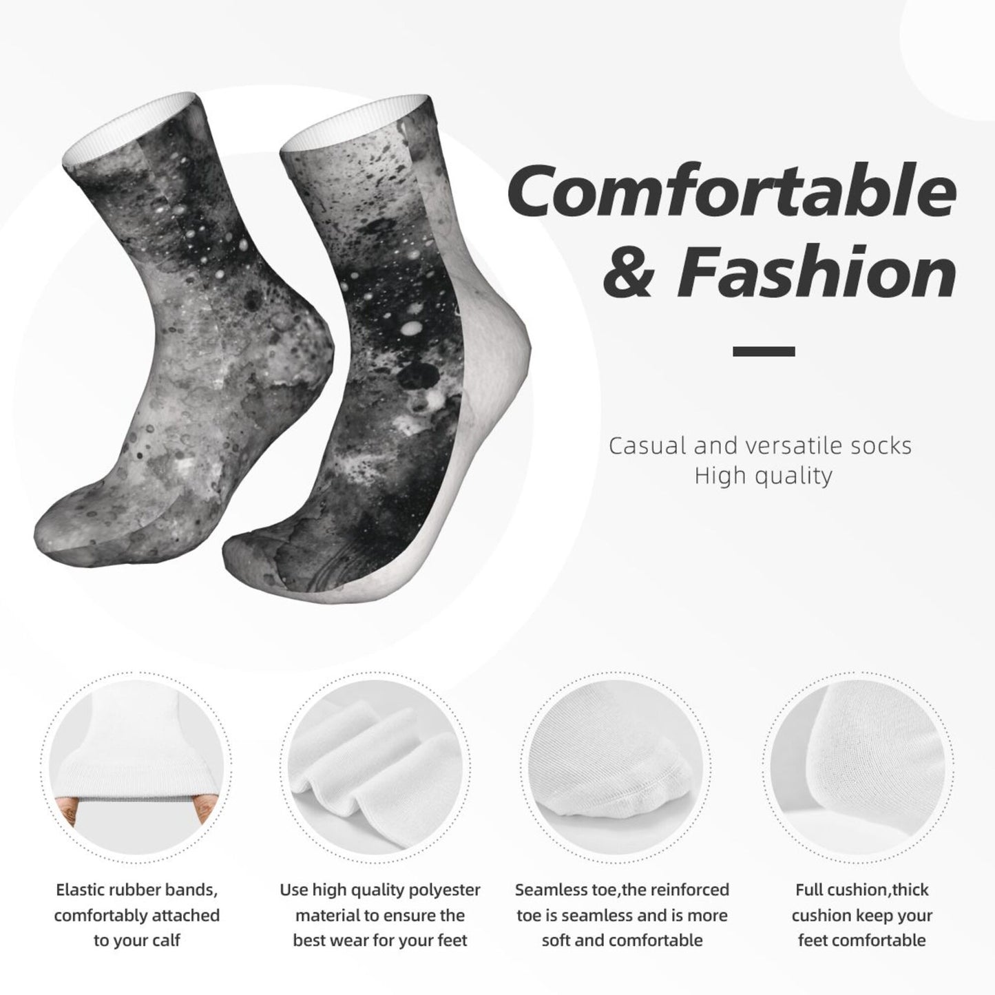 Black & White Abstract Art Pattern Thickened Warm Socks 12-Inch Long Tube Fashion Thermal Socks