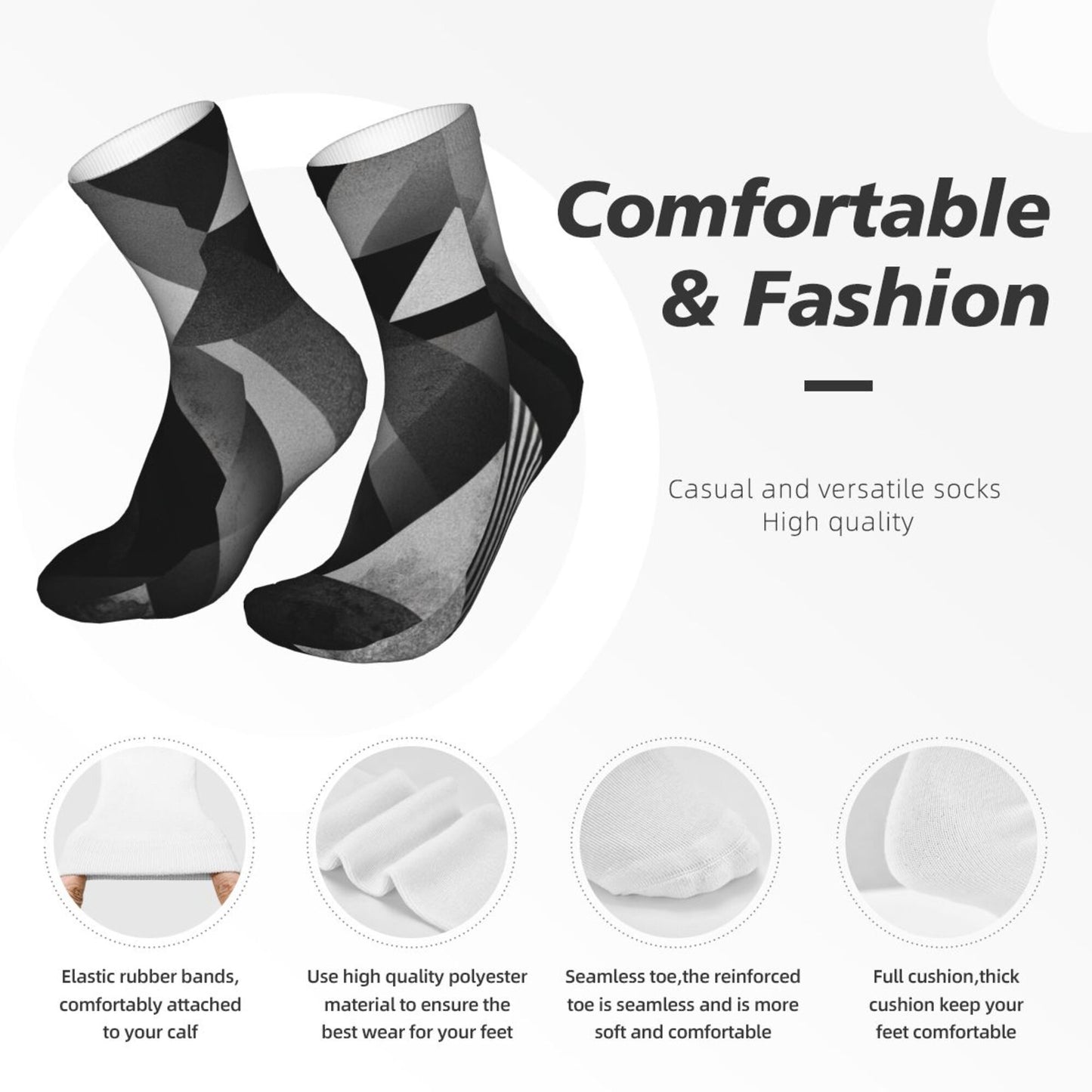 Black & White Geometric Abstract Thickened Warm Socks 12-Inch Long Tube Fashion Socks