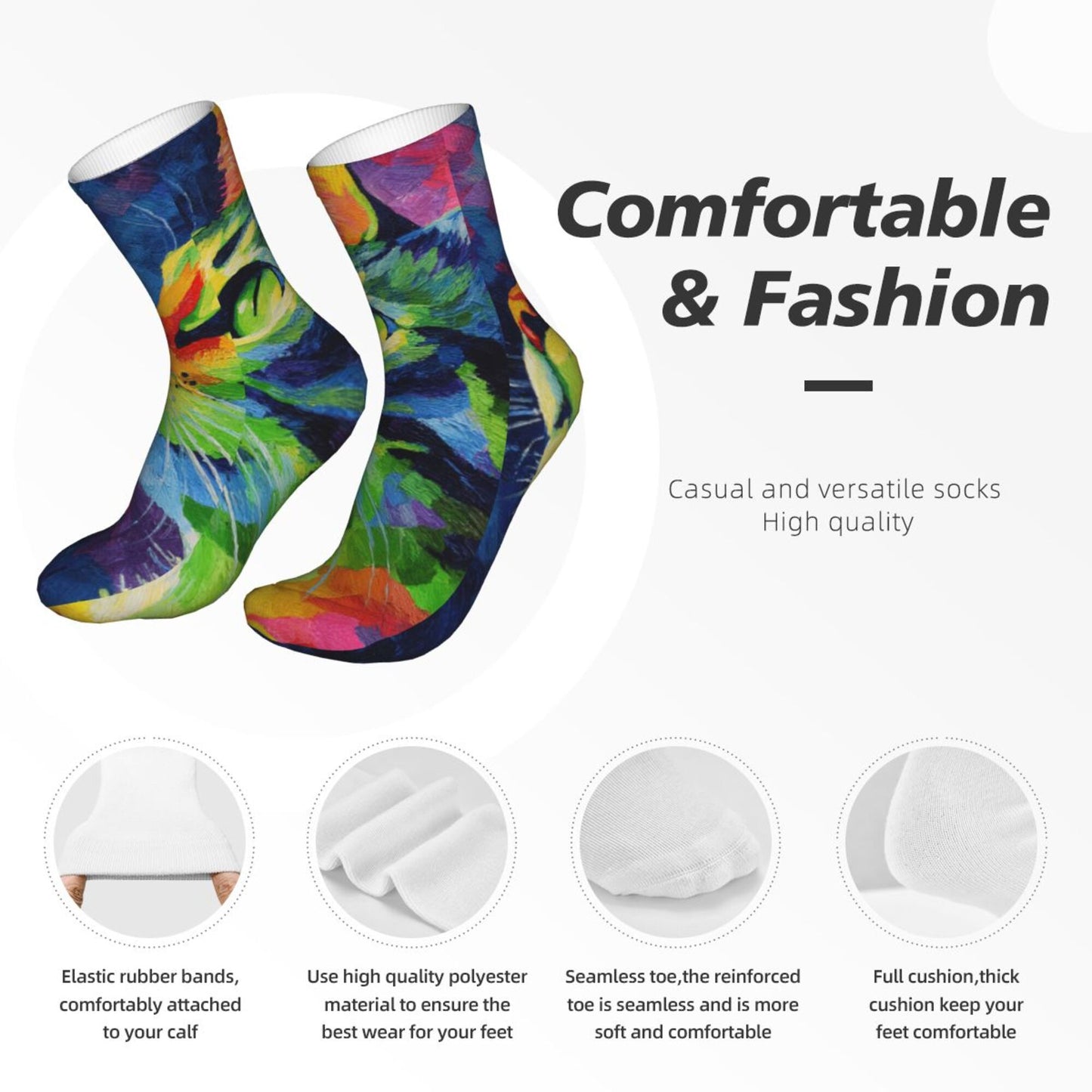 Colorful Abstract Bird Art Thickened Warm Socks 12-Inch Long Tube Artistic Fashion Socks