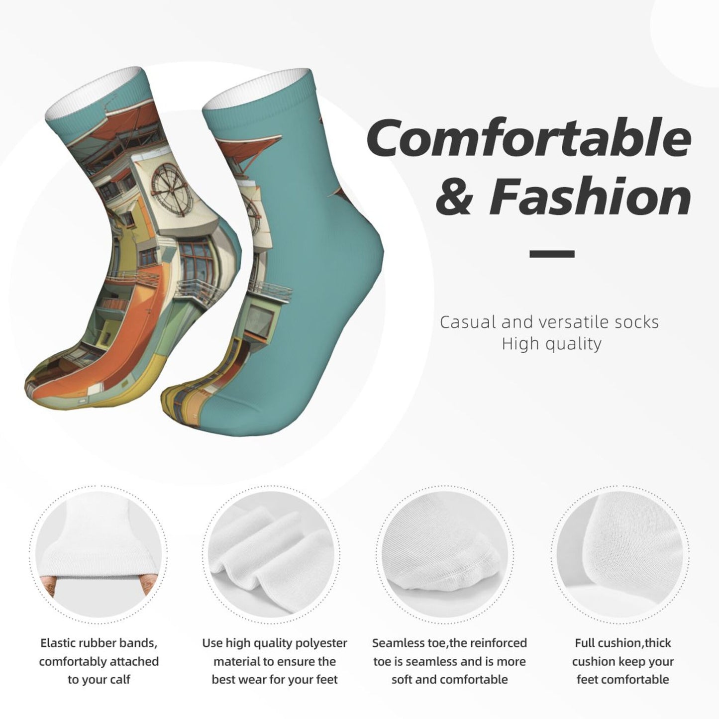 Architectural Design Thickened Warm Socks 12-Inch Long Tube Artistic Fashion Socks