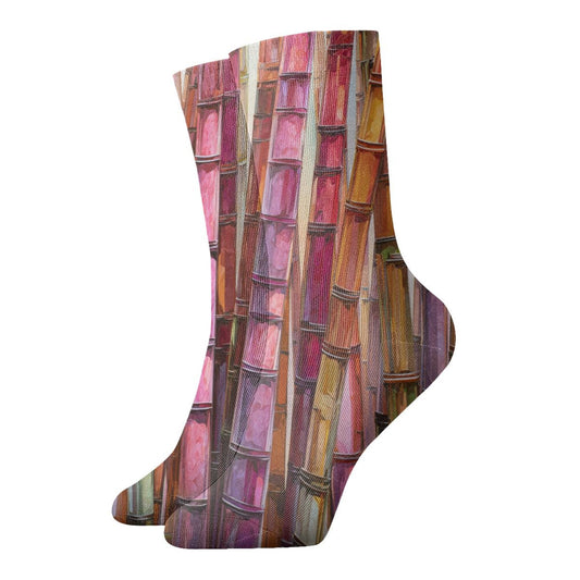Colorful Bamboo Texture Art Pattern Thickened Warm Socks 12-Inch Long Tube Artistic Fashion Socks