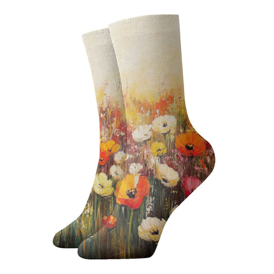 Oil Painting Floral Art Pattern Thickened Warm Socks 12-Inch Long Tube Artistic Fashion Socks