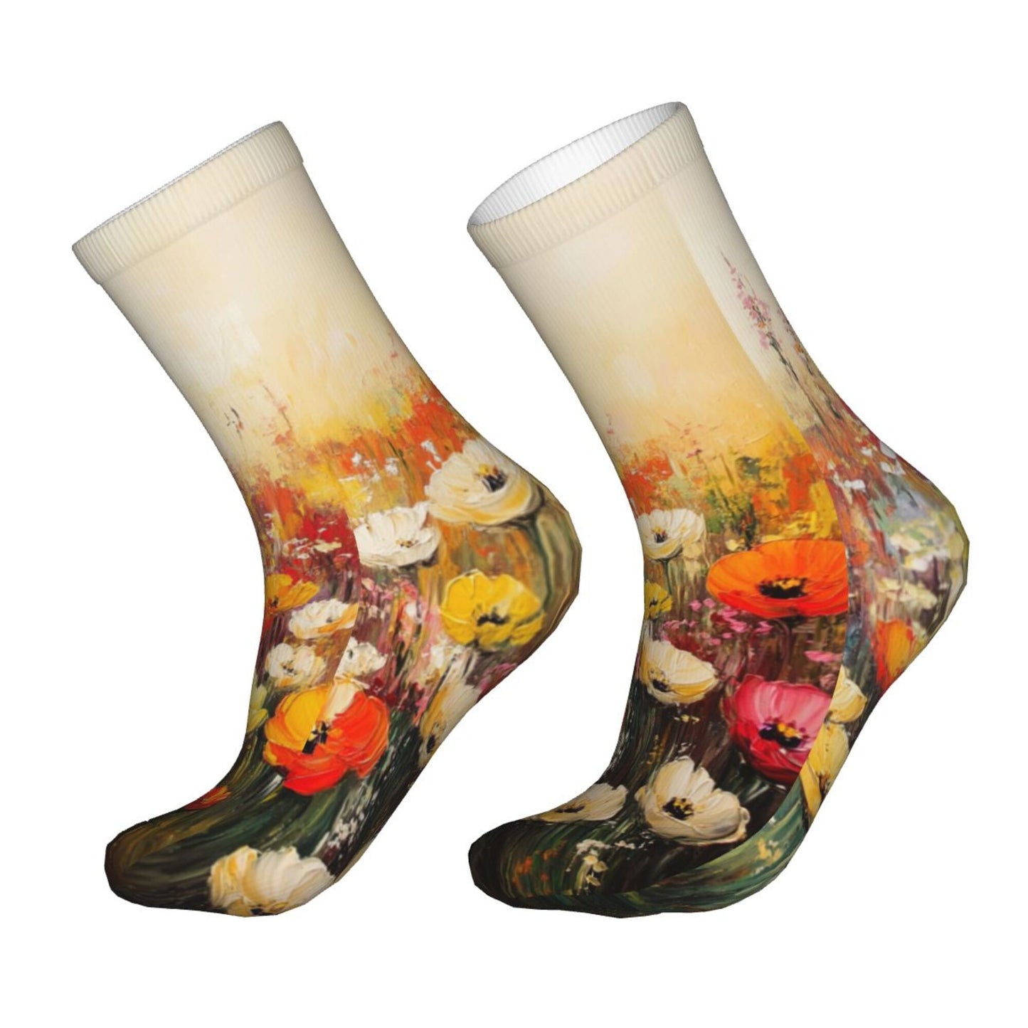 Oil Painting Floral Art Pattern Thickened Warm Socks 12-Inch Long Tube Artistic Fashion Socks