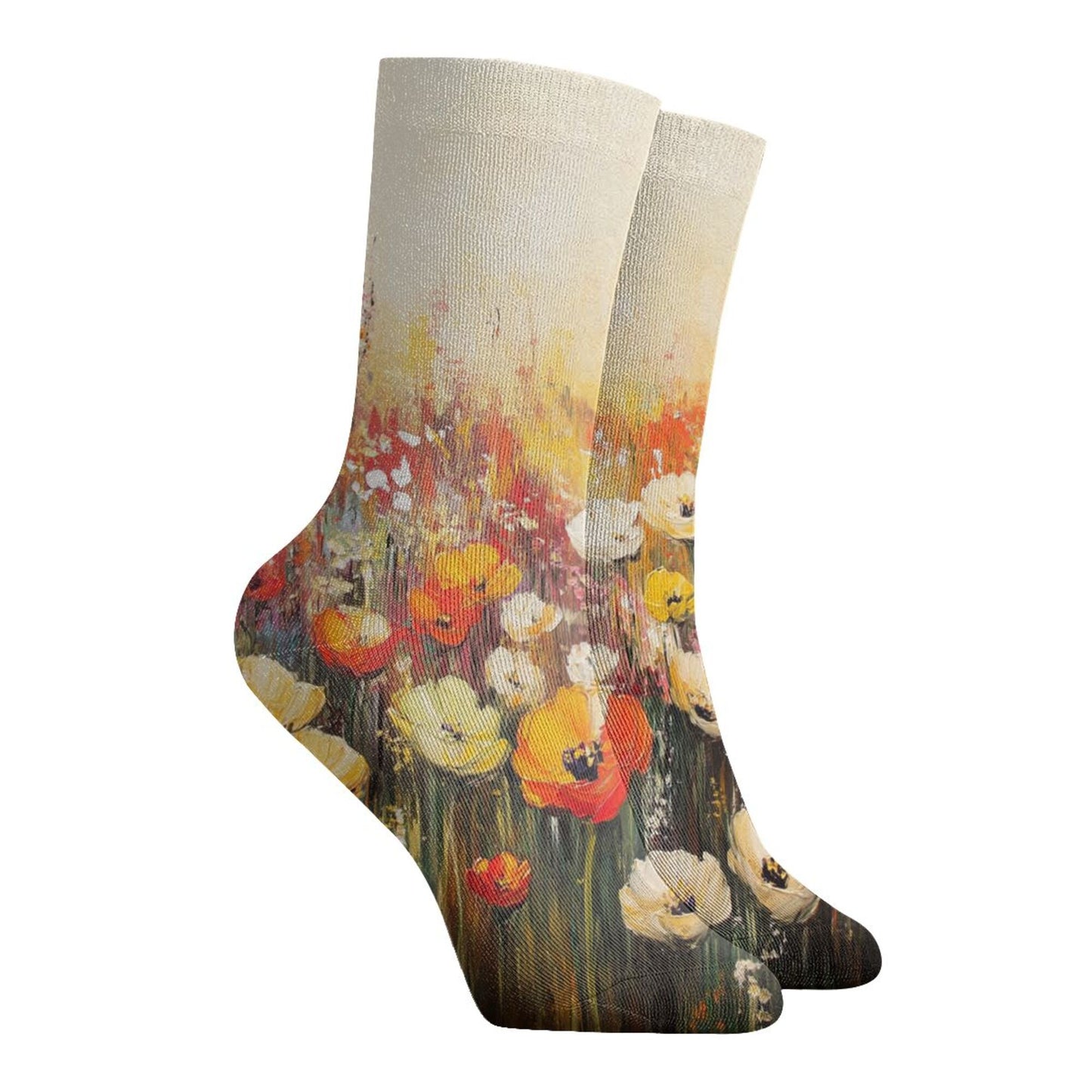 Oil Painting Floral Art Pattern Thickened Warm Socks 12-Inch Long Tube Artistic Fashion Socks