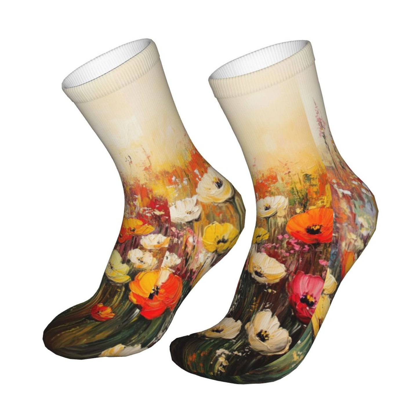 Oil Painting Floral Art Pattern Thickened Warm Socks 12-Inch Long Tube Artistic Fashion Socks