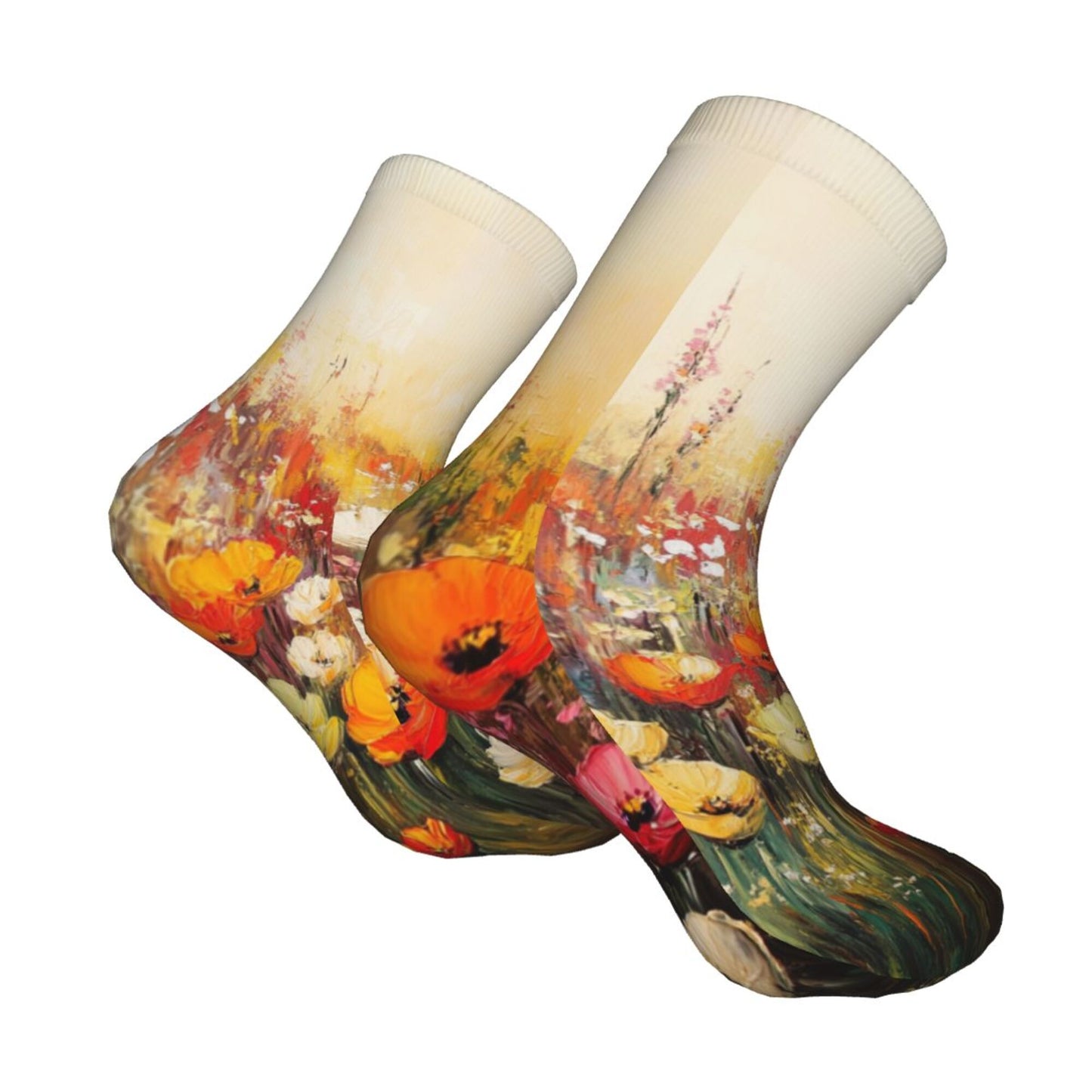 Oil Painting Floral Art Pattern Thickened Warm Socks 12-Inch Long Tube Artistic Fashion Socks