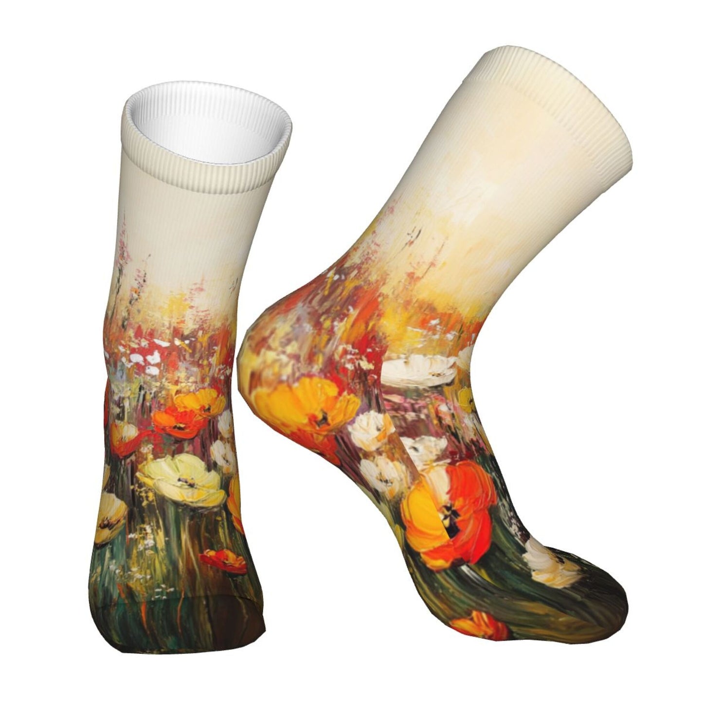 Oil Painting Floral Art Pattern Thickened Warm Socks 12-Inch Long Tube Artistic Fashion Socks