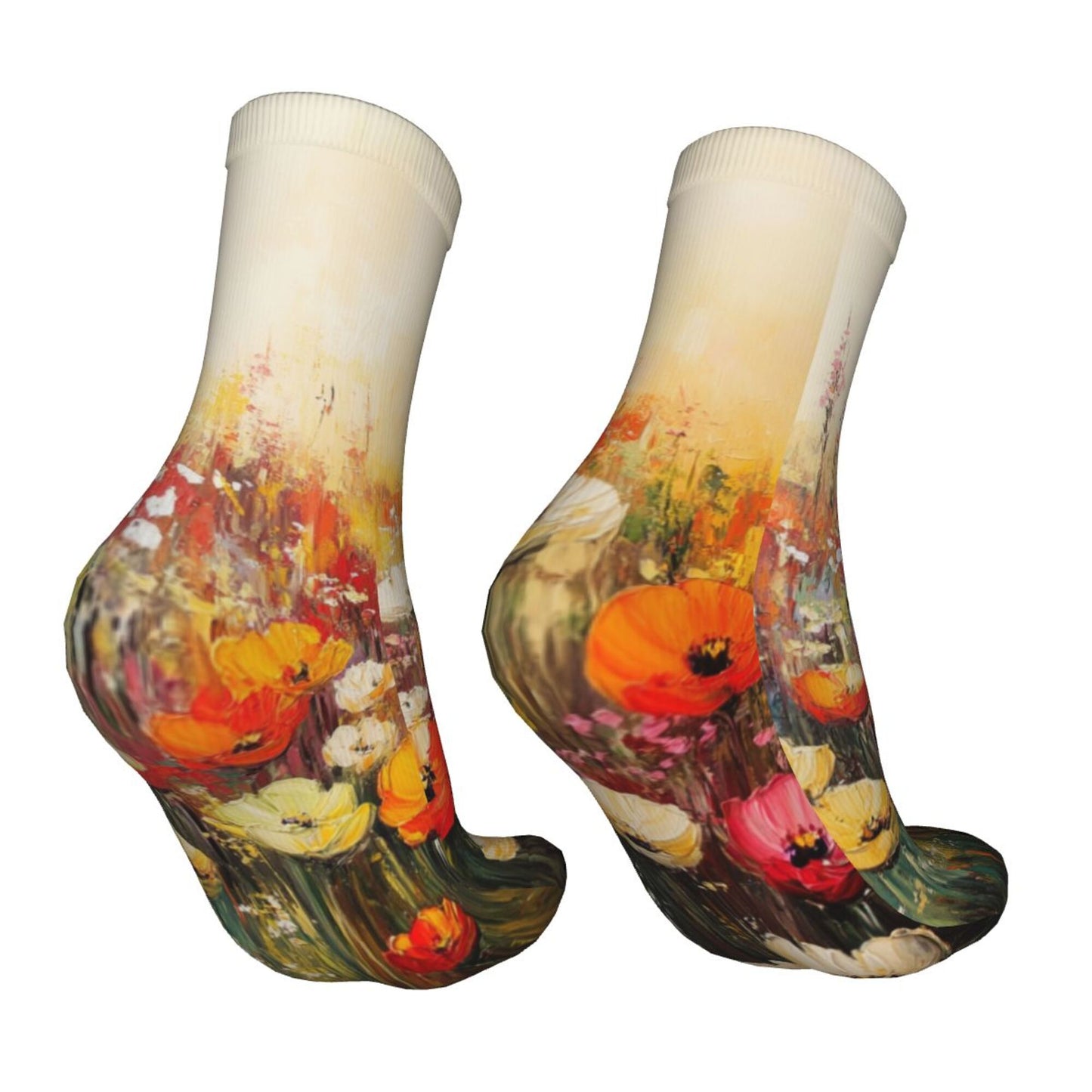 Oil Painting Floral Art Pattern Thickened Warm Socks 12-Inch Long Tube Artistic Fashion Socks