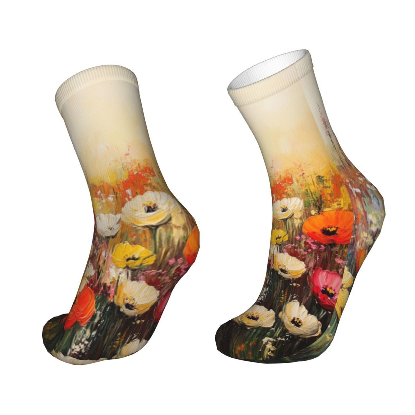 Oil Painting Floral Art Pattern Thickened Warm Socks 12-Inch Long Tube Artistic Fashion Socks